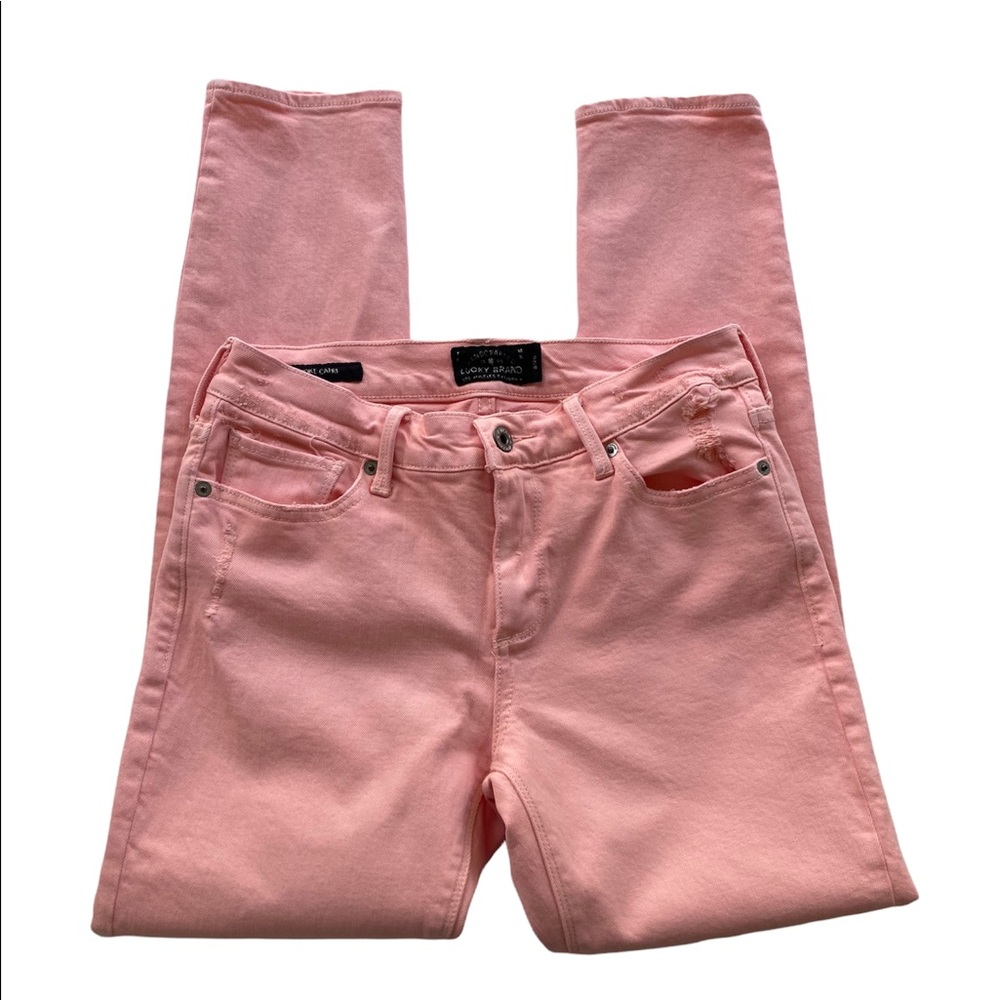 Lucky Brand Brooke Capri Denim Jeans 2 / 26 Distressed Peachy Pink Ladies